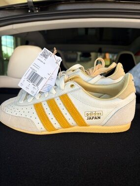 adidas Japan Leather Sneakers in White & Mustard Yellow